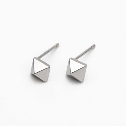 10pcs Gold/ Silver Tone Pyramid Earrings, Real Gold/ Rhodium Plated Brass Geometric Earring Studs (GB-4569)