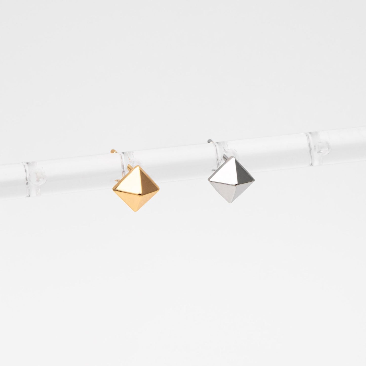 10pcs Gold/ Silver Tone Pyramid Earrings, Real Gold/ Rhodium Plated Brass Geometric Earring Studs (GB-4569)