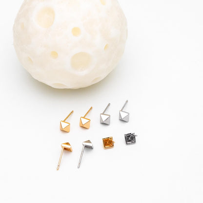 10pcs Gold/ Silver Tone Pyramid Earrings, Real Gold/ Rhodium Plated Brass Geometric Earring Studs (GB-4569)