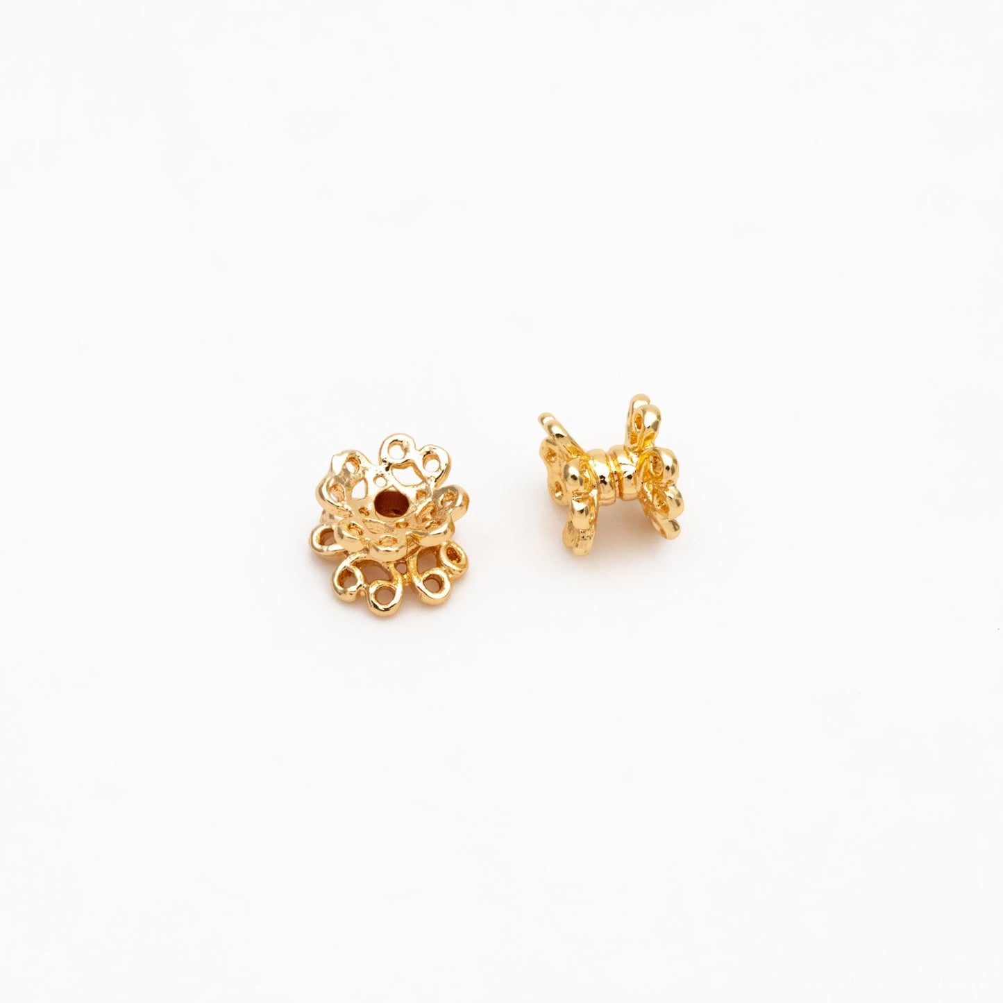 10pcs Gold Floral Bead Caps 6mm, Flower Spacer Beads, Fit 8-12mm Beads, Gold plated Brass Cap Ends (GB-2779)