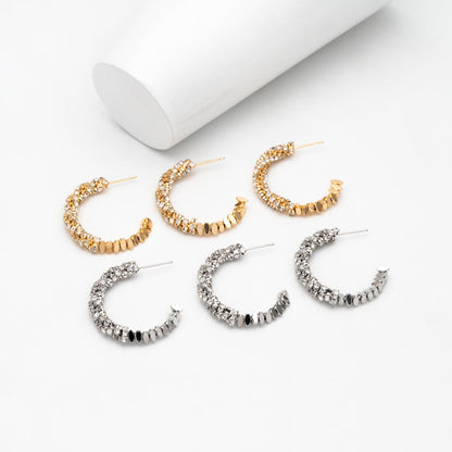 4pcs CZ Pave Gold/ Silver Beaded Round Hoop Earrings, 18K Gold/ Rhodium plated Brass, Geometric Hoop Stud Earrings (GB-4554)