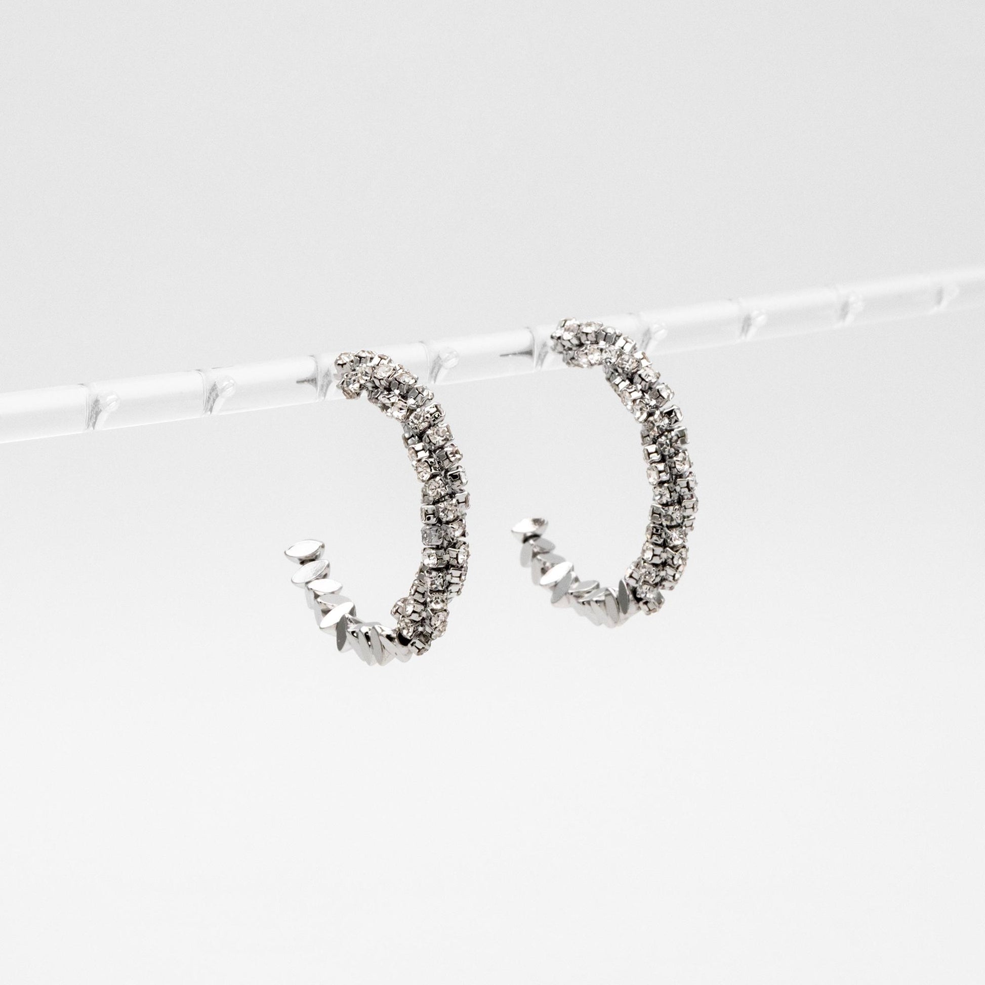 4pcs CZ Pave Gold/ Silver Beaded Round Hoop Earrings, 18K Gold/ Rhodium plated Brass, Geometric Hoop Stud Earrings (GB-4554)