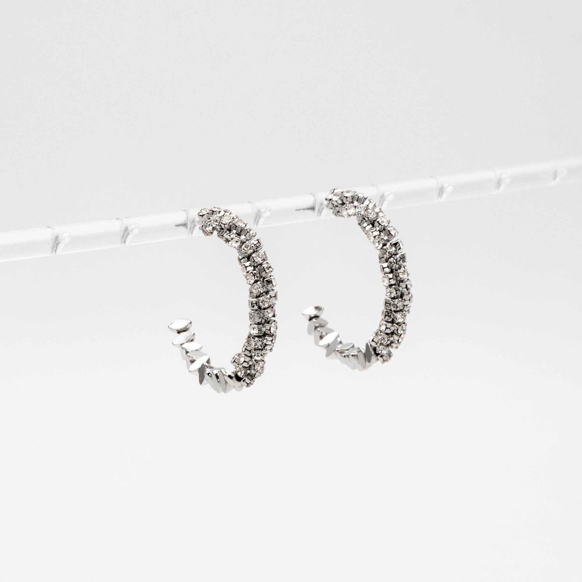 4pcs CZ Pave Gold/ Silver Beaded Round Hoop Earrings, 18K Gold/ Rhodium plated Brass, Geometric Hoop Stud Earrings (GB-4554)