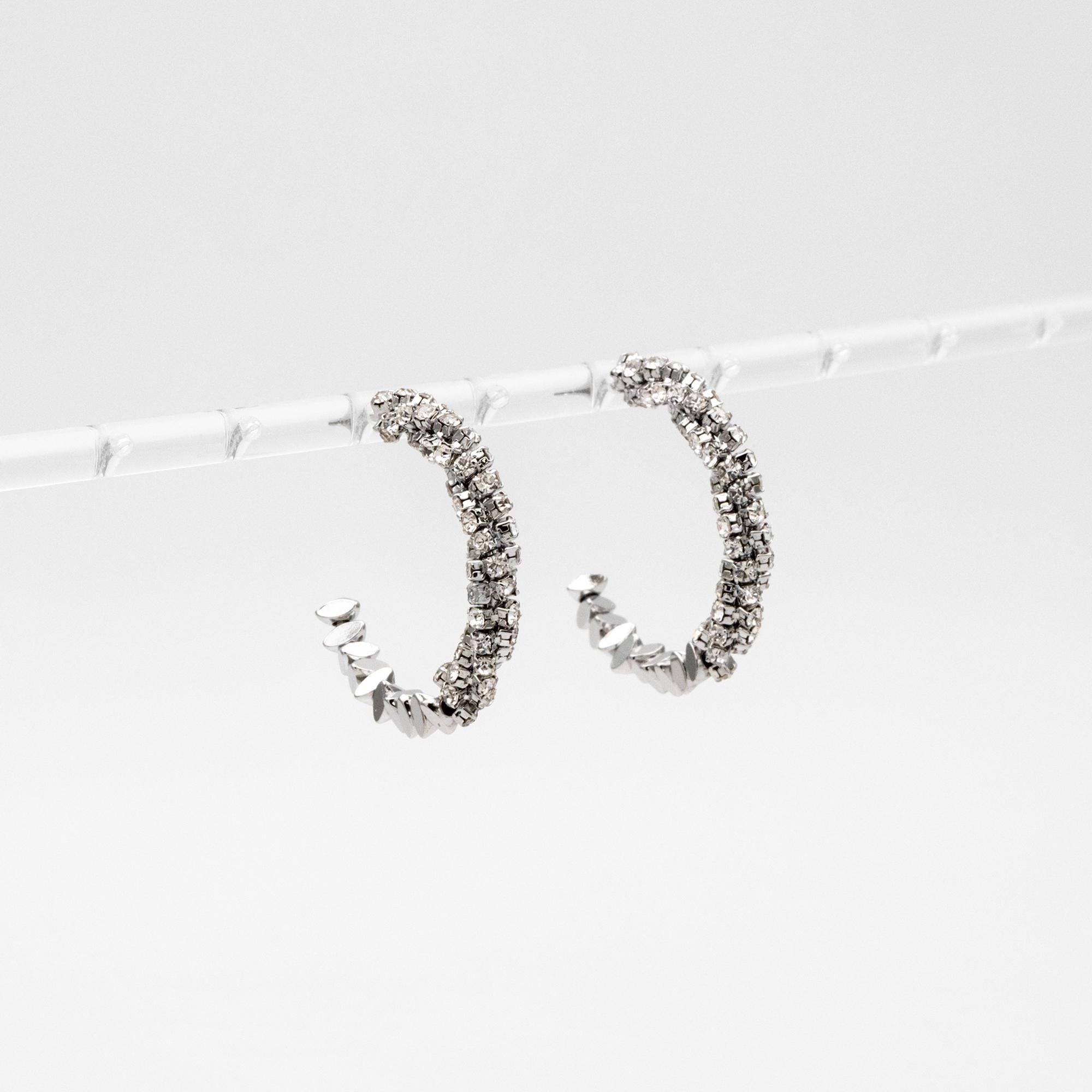 4pcs CZ Pave Gold/ Silver Beaded Round Hoop Earrings, 18K Gold/ Rhodium plated Brass, Geometric Hoop Stud Earrings (GB-4554)