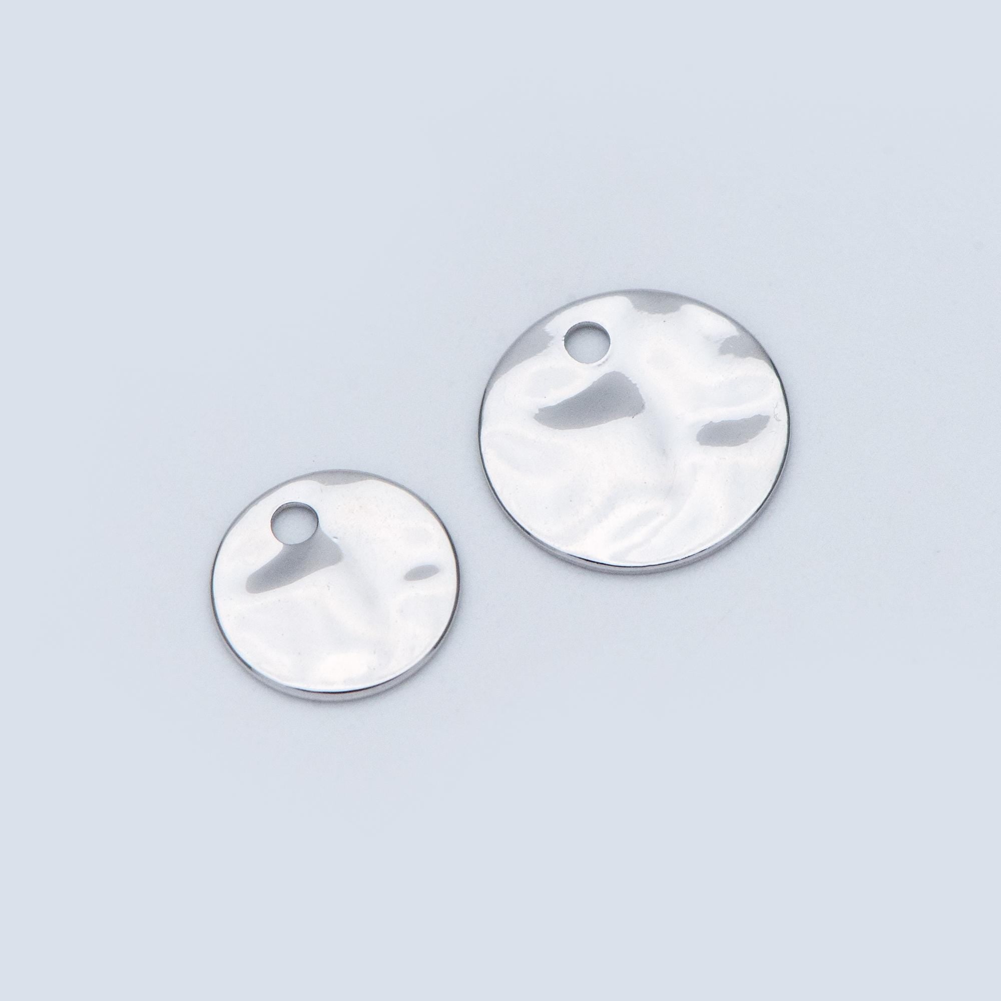 10pcs Gold/ Silver Tone Hammered Disc Charms 8/ 10/ 12/ 16mm, Gold/ Rhodium plated Brass Coin Tags, Round Textured Coin Pendants (GB-020)