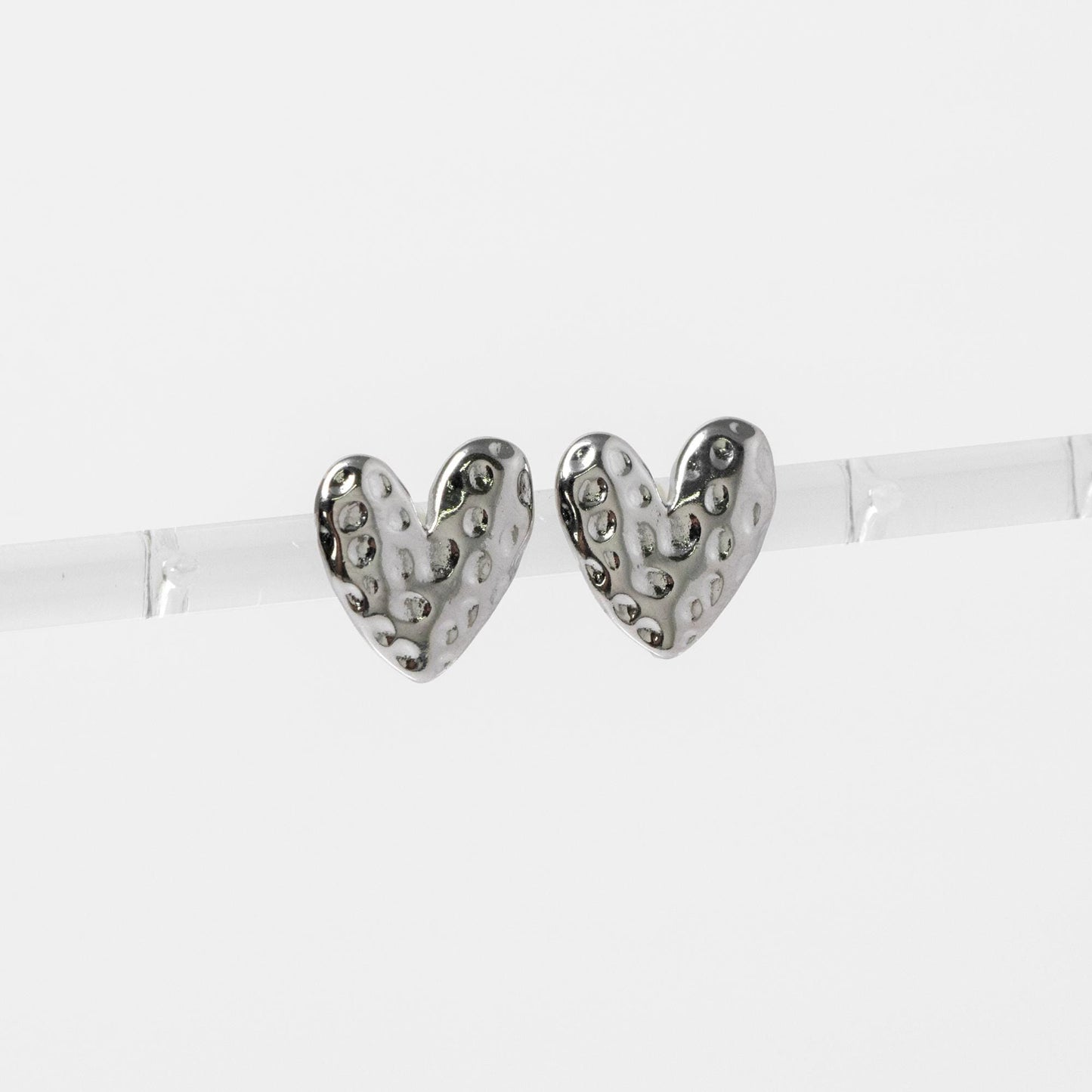 10pcs Gold/ Silver Hammered Heart Ear Post with Loop, Real Gold/ Rhodium plated Brass, Geometric Earring Studs (GB-3917)