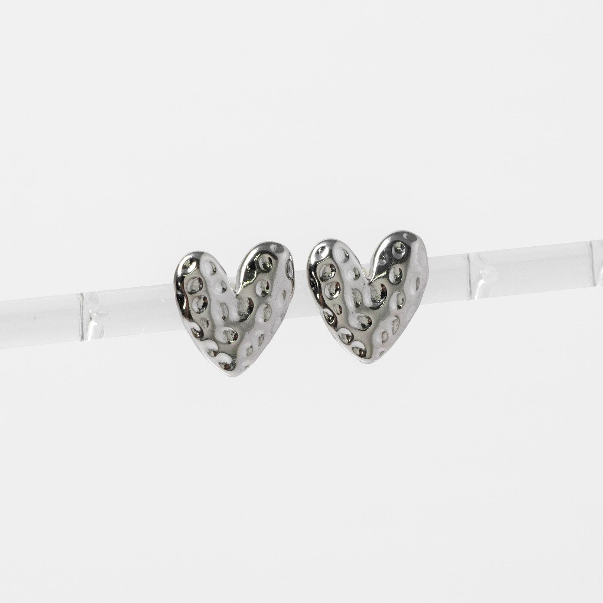 10pcs Gold/ Silver Hammered Heart Ear Post with Loop, Real Gold/ Rhodium plated Brass, Geometric Earring Studs (GB-3917)