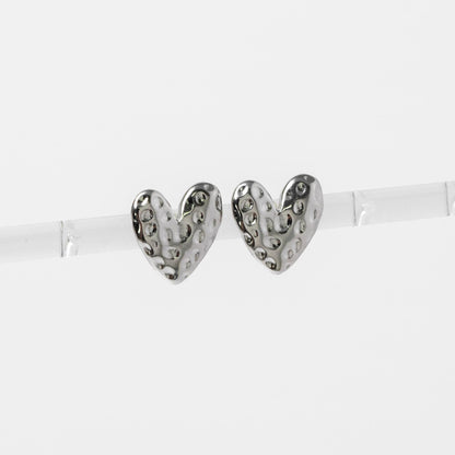 10pcs Gold/ Silver Hammered Heart Ear Post with Loop, Real Gold/ Rhodium plated Brass, Geometric Earring Studs (GB-3917)