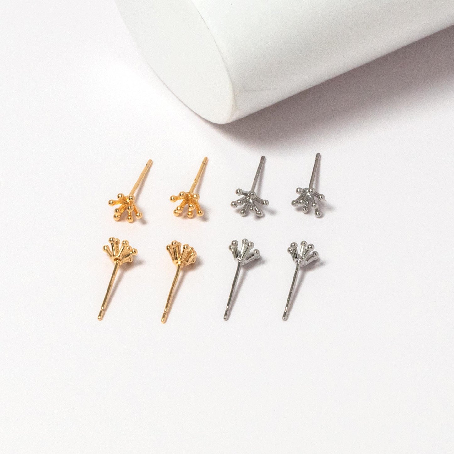10pcs Gold/ Silver Tone Flower Earrings 6mm, Gold/ Rhodium Plated Brass, Minimalist Stud Earrings (GB-3381-K)