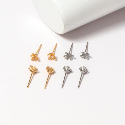 10pcs Gold/ Silver Tone Flower Earrings 6mm, Gold/ Rhodium Plated Brass, Minimalist Stud Earrings (GB-4557)