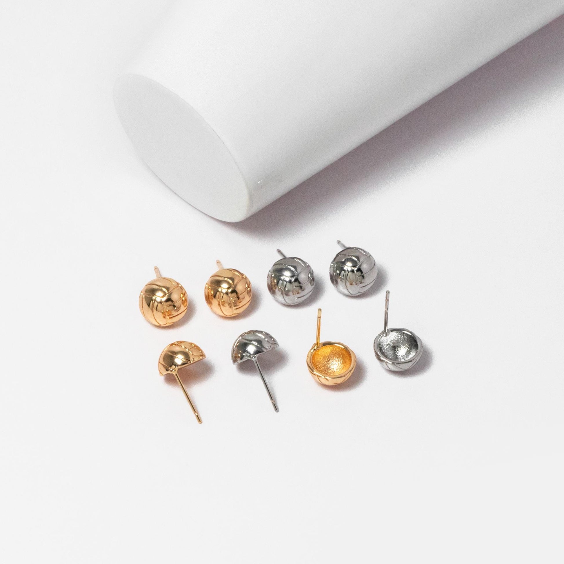 10pcs Gold/ Silver Tone Round Earrings, 18K Gold/ Rhodium plated Brass, Geometric Stud Earrings (GB-4561)