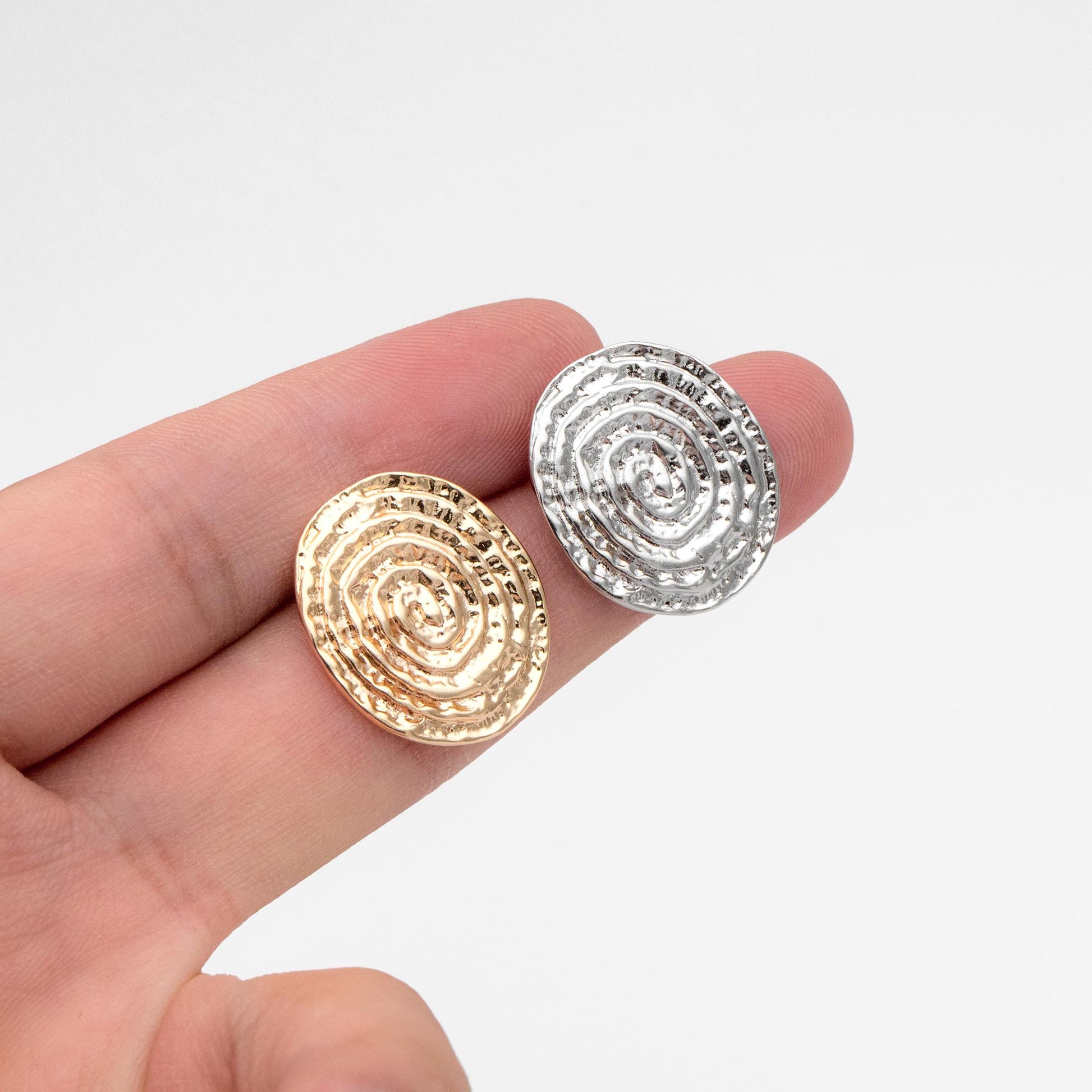 4pcs Gold/ Silver Tone Oval Vortex Earrings, Gold/ Rhodium plated Brass, Geometric Stud Earrings (GB-4563)