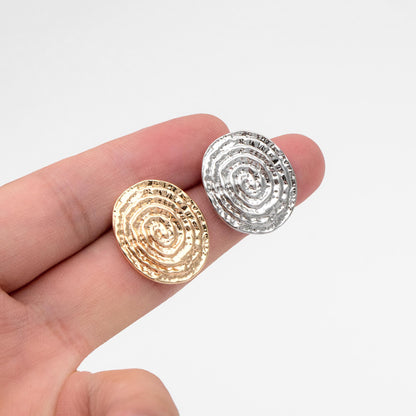 4pcs Gold/ Silver Tone Oval Vortex Earrings, Gold/ Rhodium plated Brass, Geometric Stud Earrings (GB-4563)