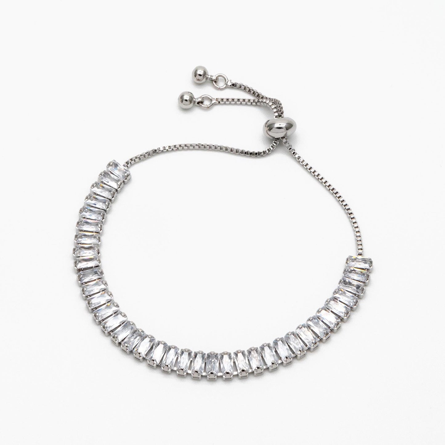 Sparkly Rhinestone Bracelet, Crystal Glass Tennis Bracelets with Box Chain, Gold/ Rhodium plated Adjustable Bracelet (GB-3878)