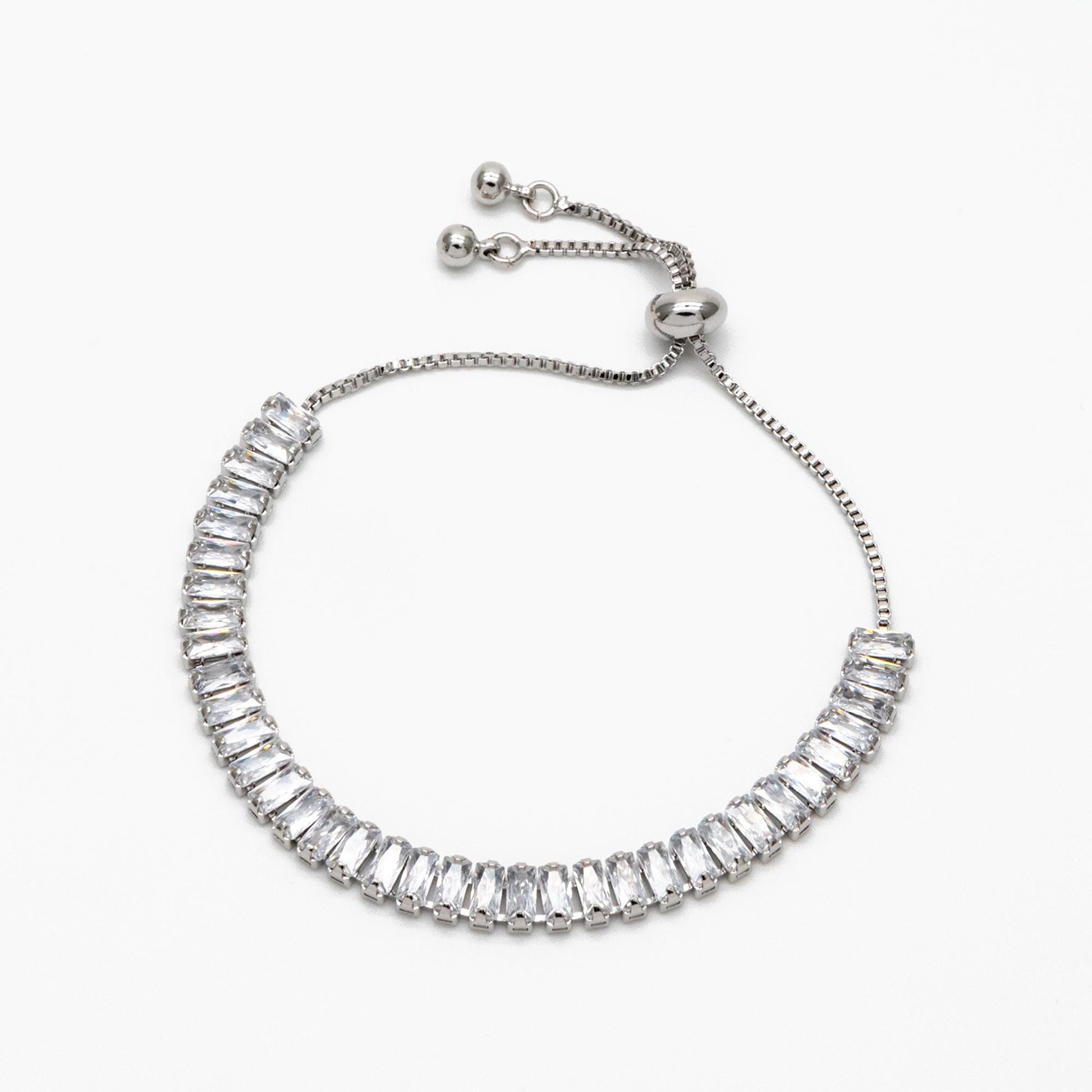 Sparkly Rhinestone Bracelet, Crystal Glass Tennis Bracelets with Box Chain, Gold/ Rhodium plated Adjustable Bracelet (GB-3878)