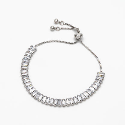 Sparkly Rhinestone Bracelet, Crystal Glass Tennis Bracelets with Box Chain, Gold/ Rhodium plated Adjustable Bracelet (GB-3878)