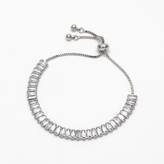 Sparkly Rhinestone Bracelet, Crystal Glass Tennis Bracelets with Box Chain, Gold/ Rhodium plated Adjustable Bracelet (GB-3878)