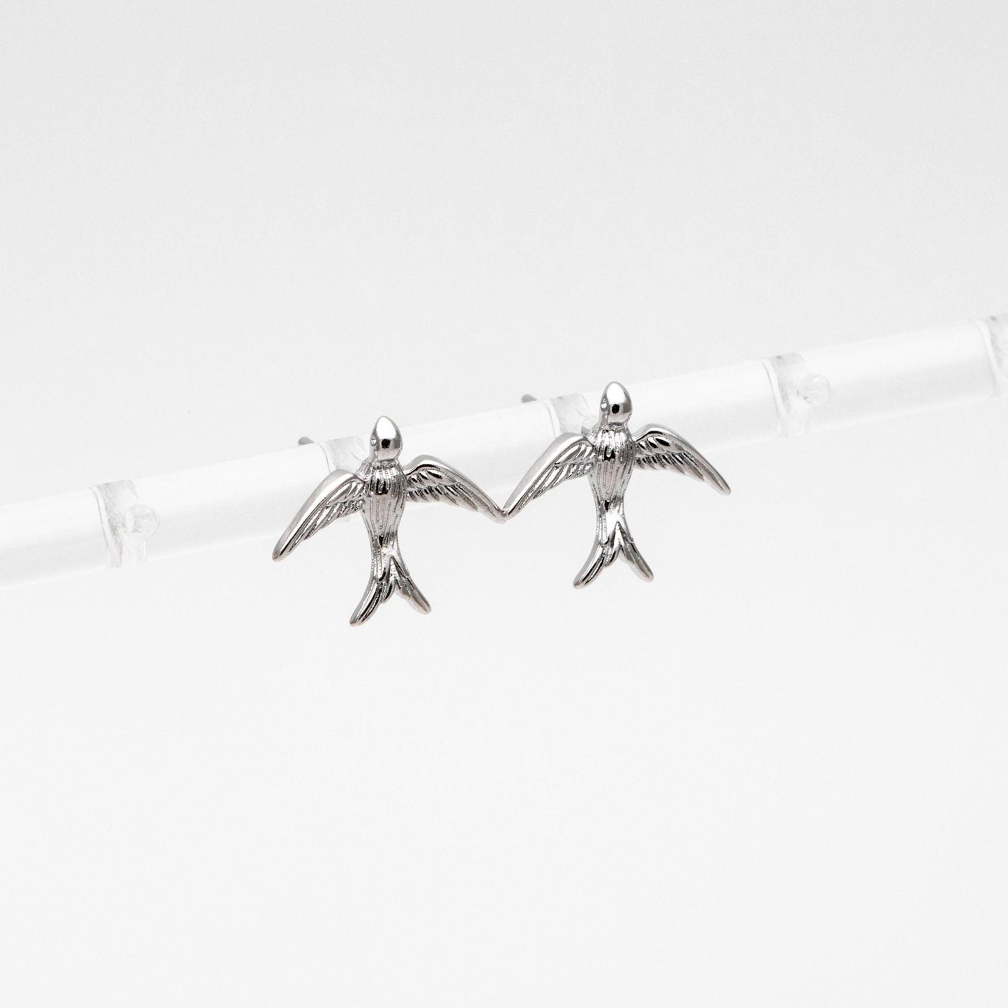 10pcs Gold/ Silver Swallow Earrings 12x15mm, Gold/ Rhodium Plated Brass Bird Stud Earrings (GB-4044)