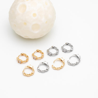 4pcs CZ Pave Gold/ Silver Tone Chain Hoop Earrings, 18K Real Gold/ Rhodium plated Brass, Huggie Earrings, Chain Earrings (GB-3020-B)