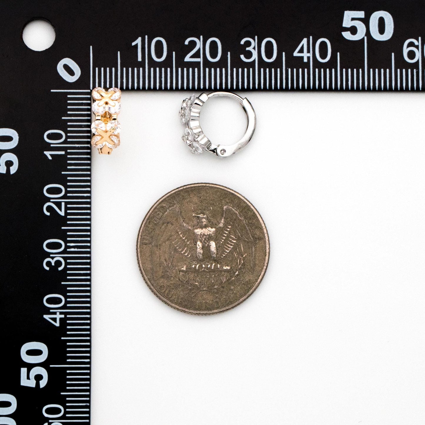 4pcs CZ Pave Gold/ Silver Tone Flower Earrings, 18K Real Gold/ Rhodium plated Brass, Dainty Hoop Earrings (GB-4578)