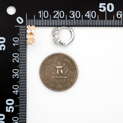 4pcs CZ Pave Gold/ Silver Tone Flower Earrings, 18K Real Gold/ Rhodium plated Brass, Dainty Hoop Earrings (GB-4578)