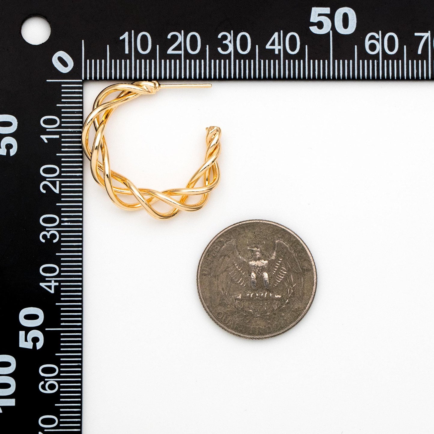 4pcs Gold/ Silver Tone Twisted Circle Earrings 32mm, Twisted Wire Stud Earrings, Geometric Hoop Earrings (GB-4580)