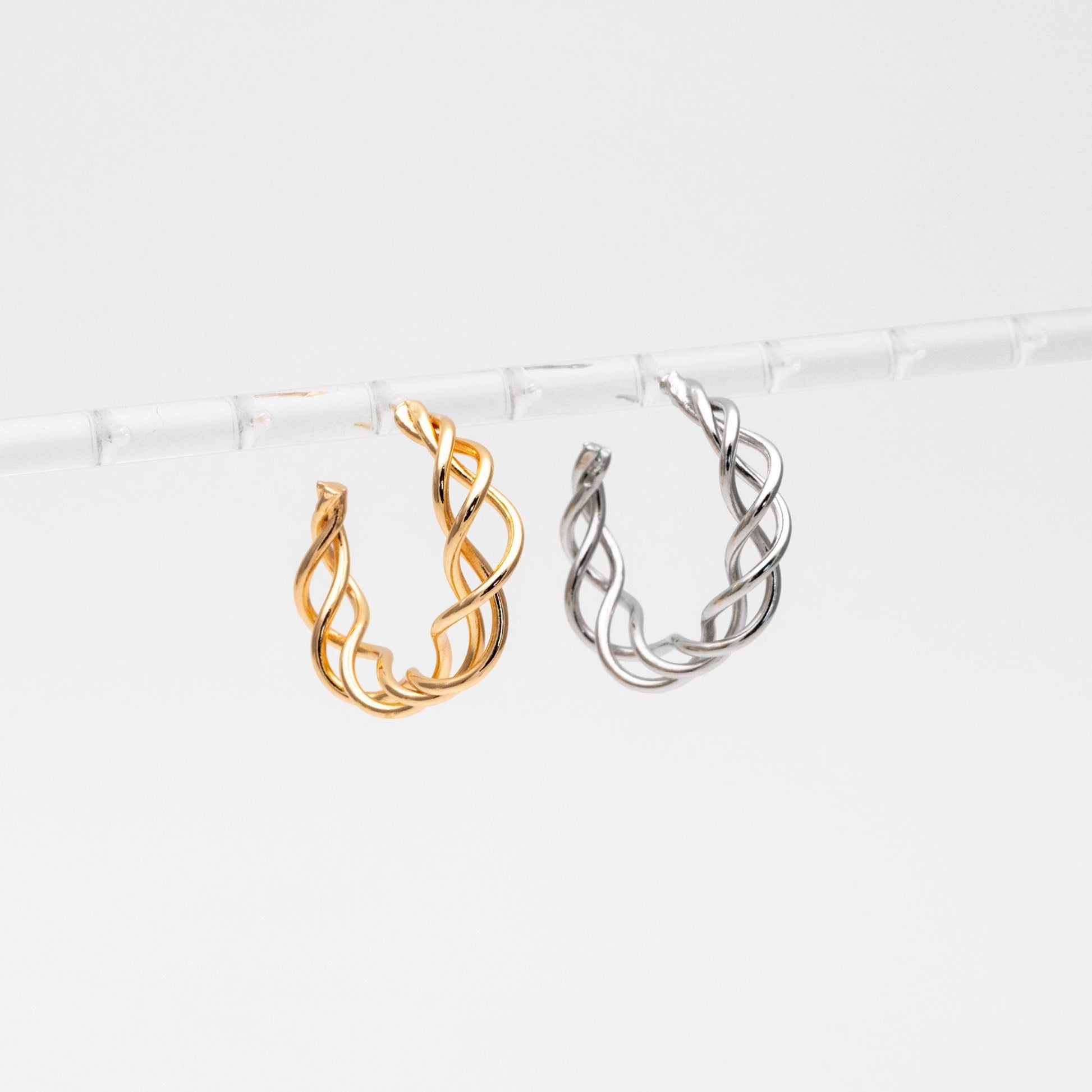 4pcs Gold/ Silver Tone Twisted Circle Earrings 32mm, Twisted Wire Stud Earrings, Geometric Hoop Earrings (GB-4580)