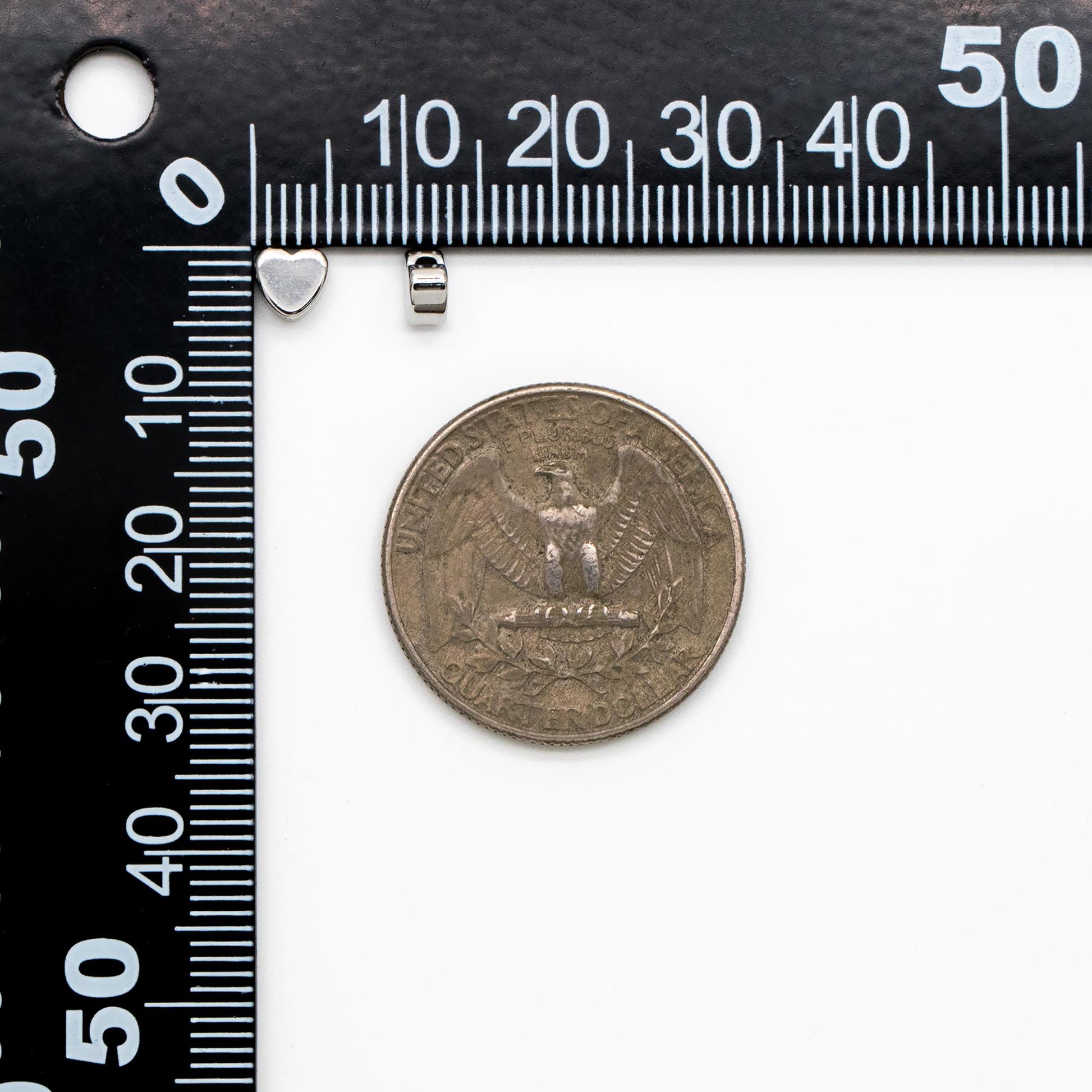 10pcs Rhodium plated Brass Heart Beads, Silver tone Heart Spacers 5mm (GB-1611)