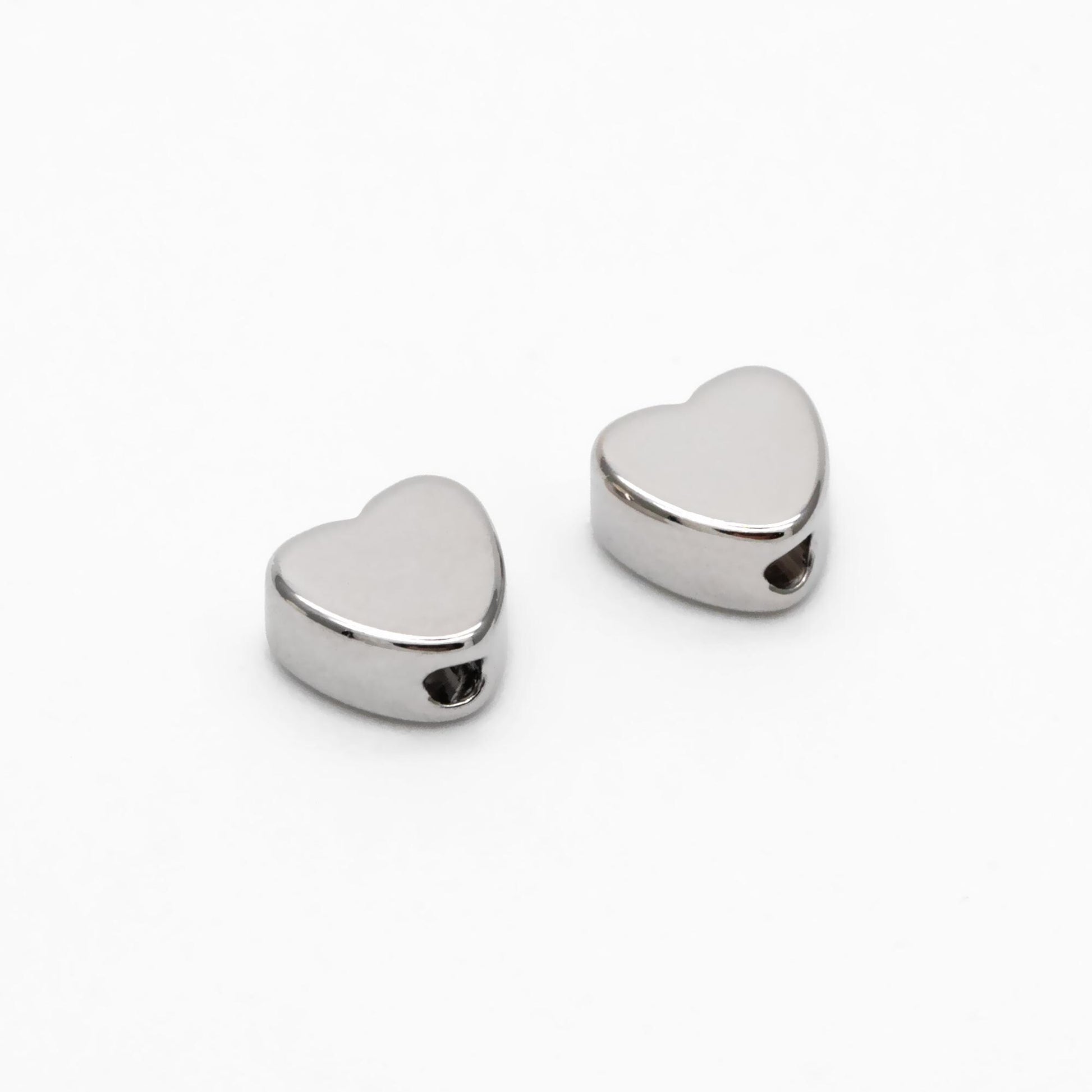 10pcs Rhodium plated Brass Heart Beads, Silver tone Heart Spacers 5mm (GB-1611)