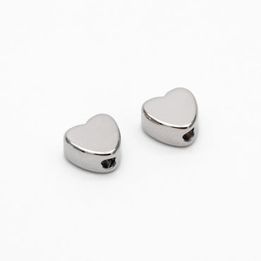10pcs Rhodium plated Brass Heart Beads, Silver tone Heart Spacers 5mm (GB-1611)