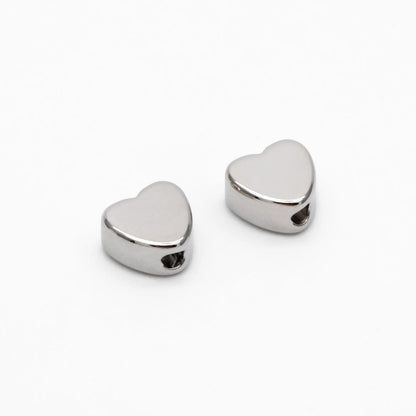 10pcs Rhodium plated Brass Heart Beads, Silver tone Heart Spacers 5mm (GB-1611)