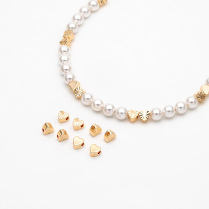 20pcs Gold Heart Spacer Beads: 18K Plated Brass, Small Love Beads (GB-1785-B)