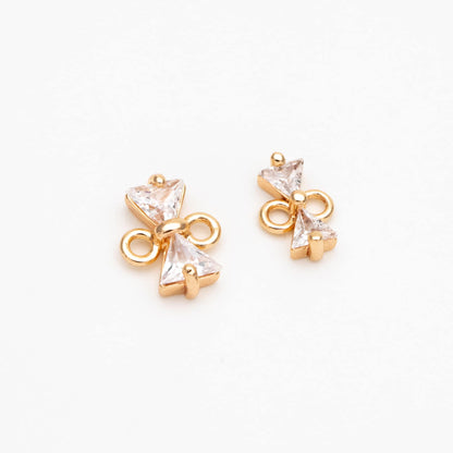 10pcs Gold Bowknot Charm Connectors, CZ Pave Mini Bow Charms (#GB-2947-B)