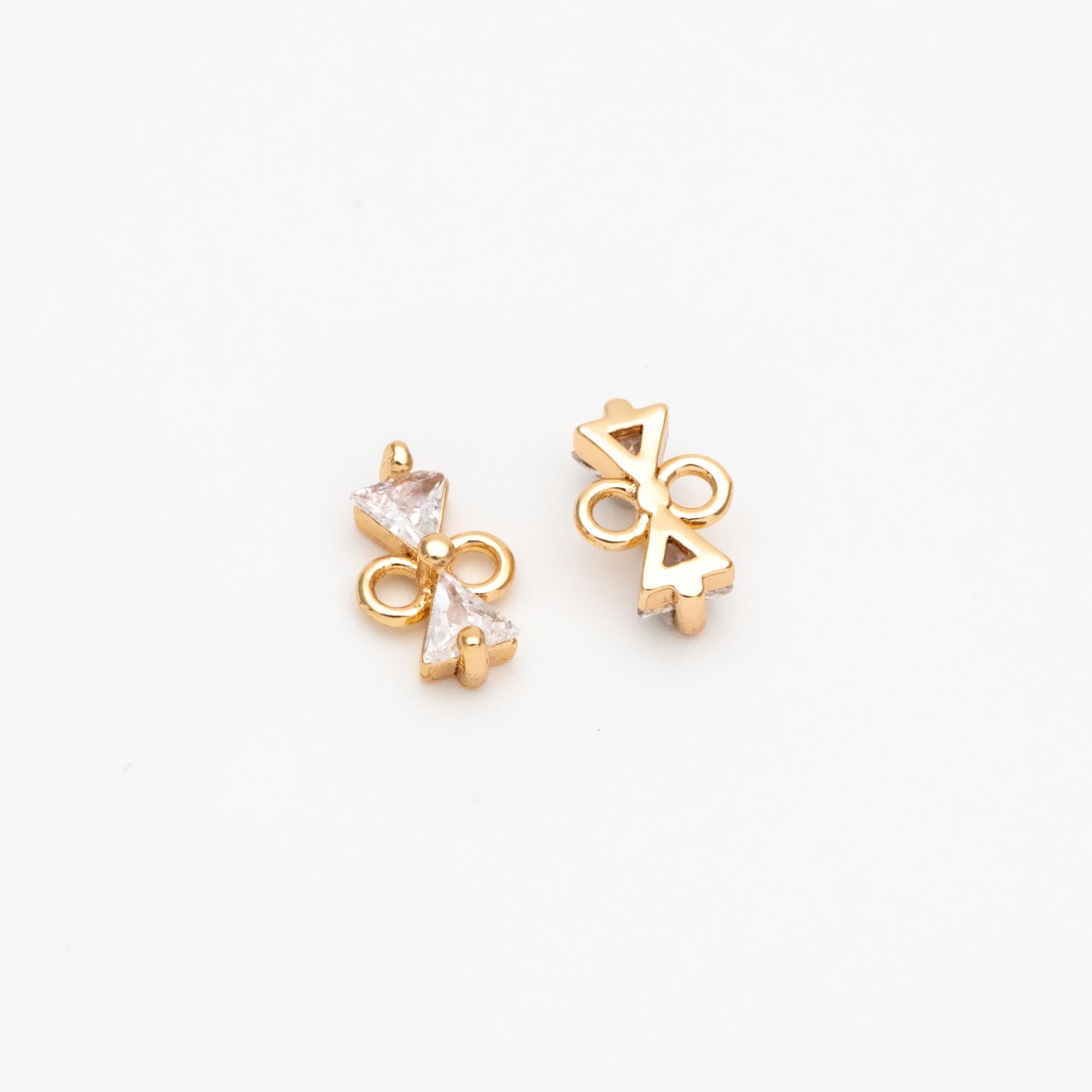 10pcs Gold Bowknot Charm Connectors, CZ Pave Mini Bow Charms (#GB-2947-B)
