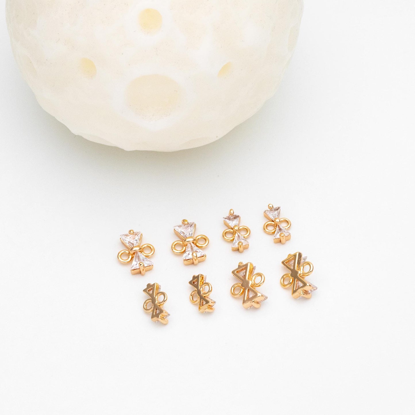 10pcs Gold Bowknot Charm Connectors, CZ Pave Mini Bow Charms (#GB-2947-B)