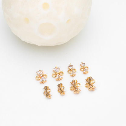 10pcs Gold Bowknot Charm Connectors, CZ Pave Mini Bow Charms (#GB-2947-B)