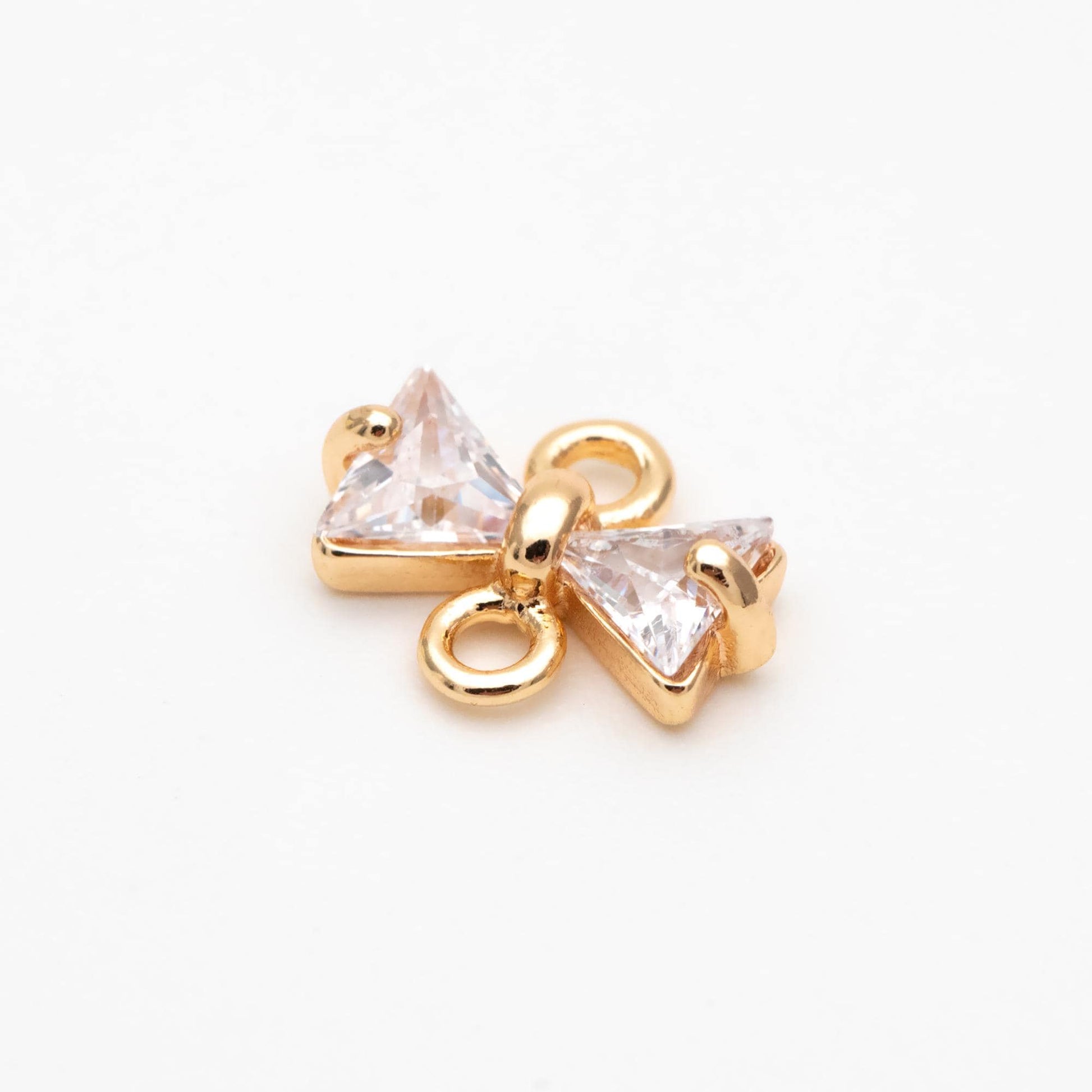 10pcs Gold Bowknot Charm Connectors, CZ Pave Mini Bow Charms (#GB-2947-B)