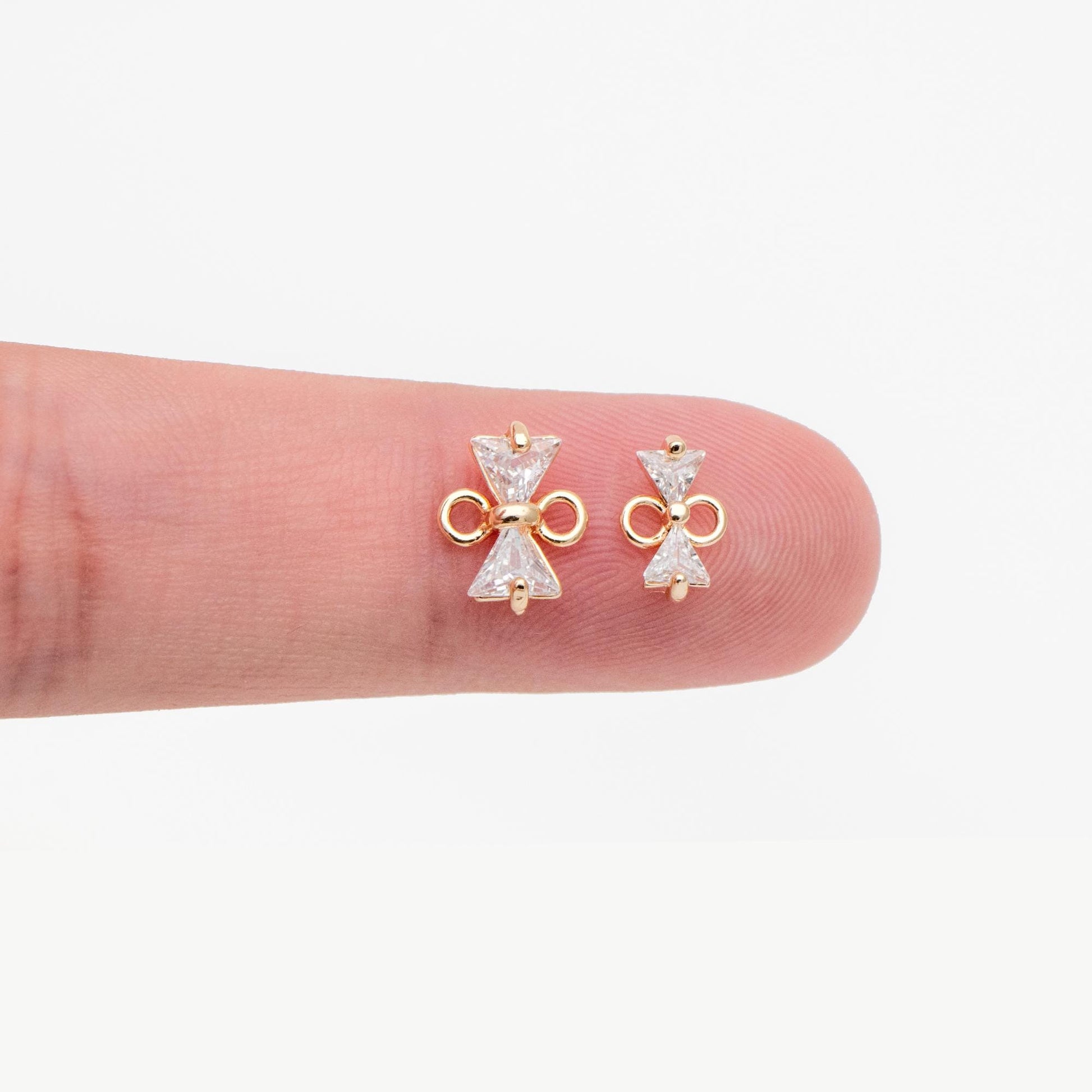 10pcs Gold Bowknot Charm Connectors, CZ Pave Mini Bow Charms (#GB-2947-B)