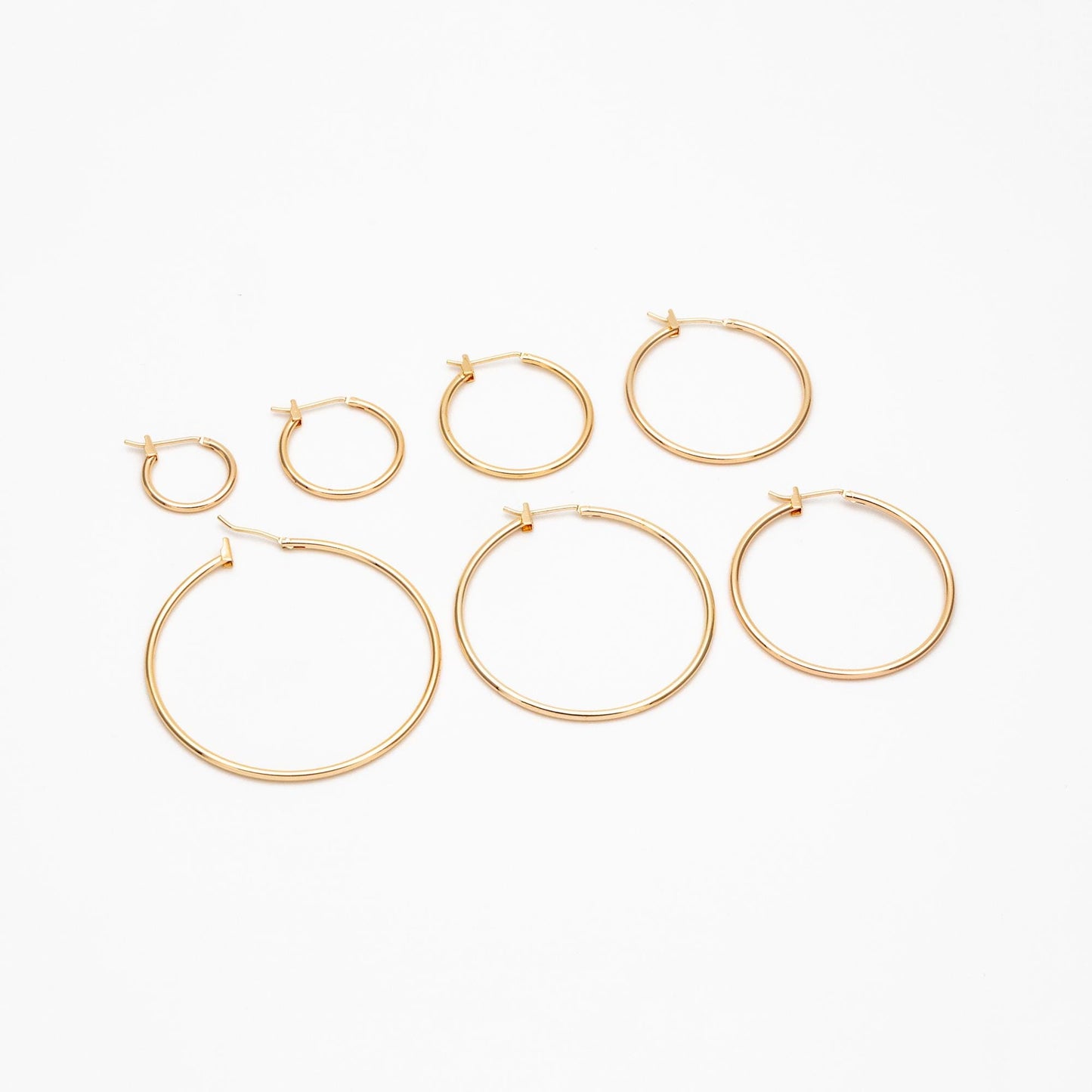 10pcs Gold/ Silver Tone Hoop Earrings, Size 15/ 20/ 25/ 30/ 35/ 40/ 45mm by 1.5mm Thick, Huggie Minimalist Earrings (GB-2812)