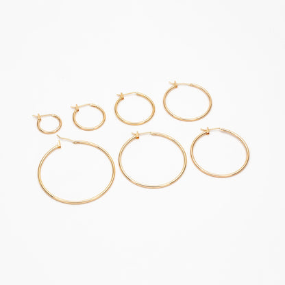 10pcs Gold/ Silver Tone Hoop Earrings, Size 15/ 20/ 25/ 30/ 35/ 40/ 45mm by 1.5mm Thick, Huggie Minimalist Earrings (GB-2812)