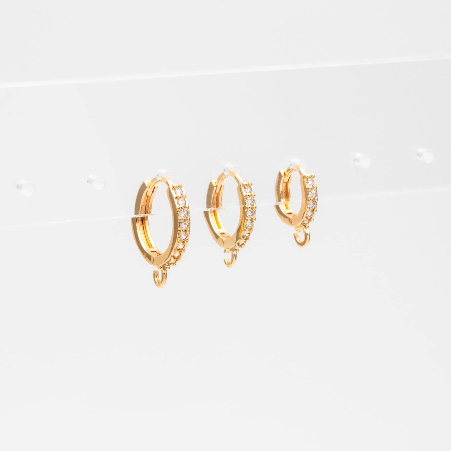 4pcs CZ Pave Hoop Earrings, 10/12/14mm, Gold plated Brass, Dainty Huggie Earrings with Loop (GB-3515)