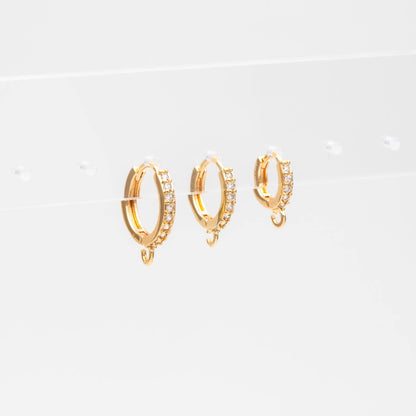 4pcs CZ Pave Hoop Earrings, 10/12/14mm, Gold plated Brass, Dainty Huggie Earrings with Loop (GB-3515)