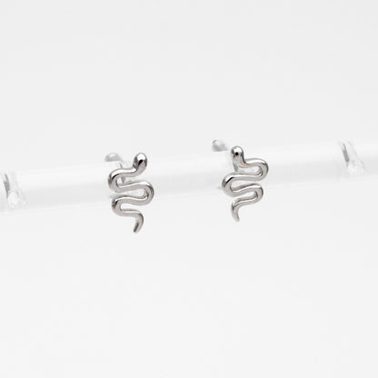 10pcs Gold/ Silver Snake Earrings 6x10mm, Gold/ Rhodium Plated Brass, Minimalist Snake Stud Earrings (GB-4076)
