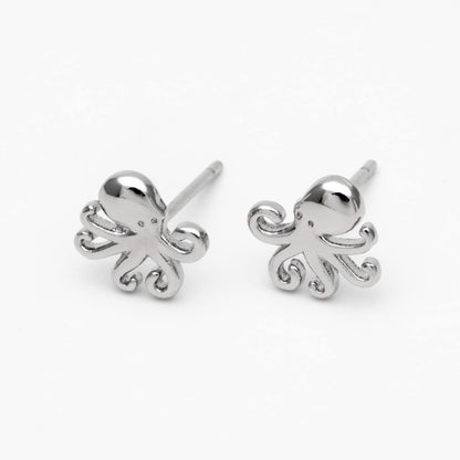 10pcs Gold/ Silver Octopus Earrings, Gold/ Rhodium plated Brass, Cute Ocean Stud Earrings (GB-4460-J)