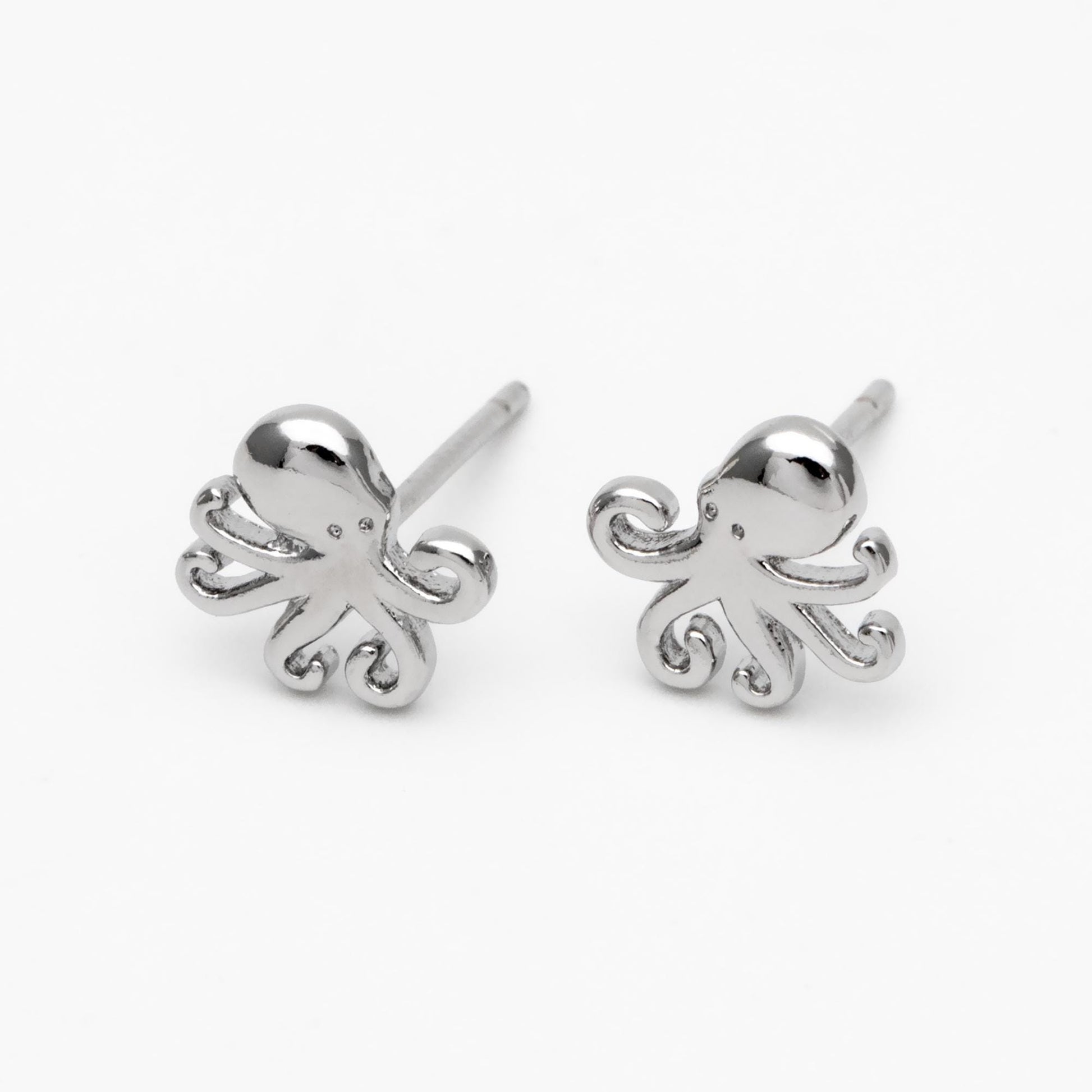 10pcs Gold/ Silver Octopus Earrings, Gold/ Rhodium plated Brass, Cute Ocean Stud Earrings (GB-4077)