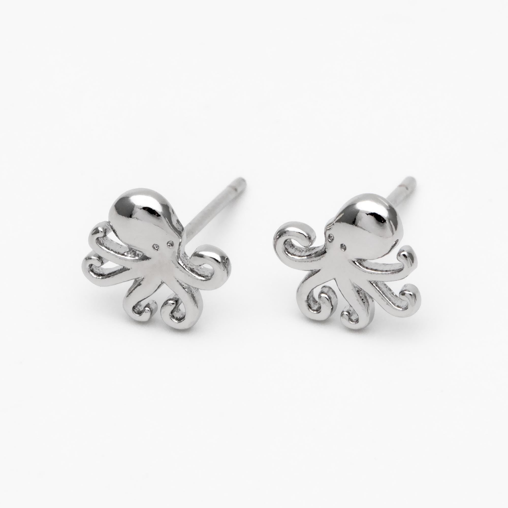10pcs Gold/ Silver Octopus Earrings, Gold/ Rhodium plated Brass, Cute Ocean Stud Earrings (GB-4460-J)