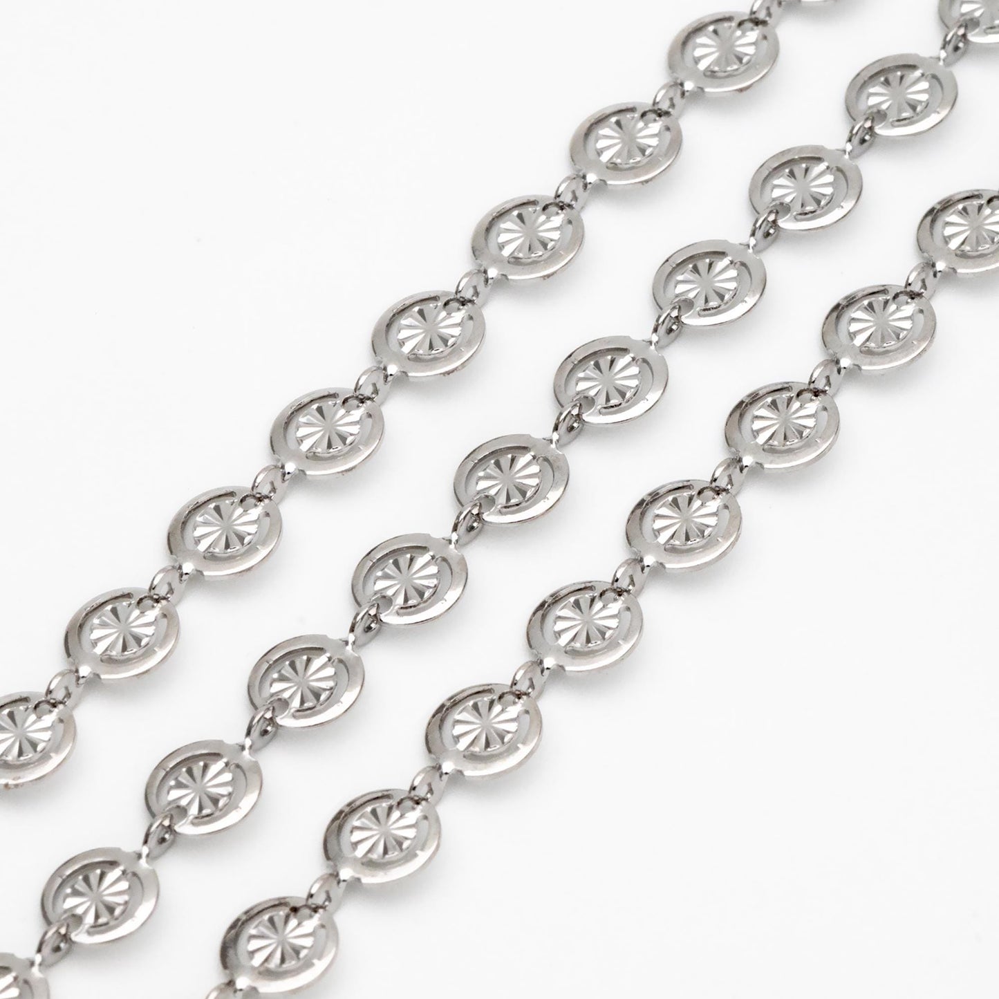 Gold/ Silver Round Disc Chains 6mm, Gold/ Rhodium plated Brass, Disk Coin Geometric Chain (#LK-582)/ 1 Meter=3.3ft