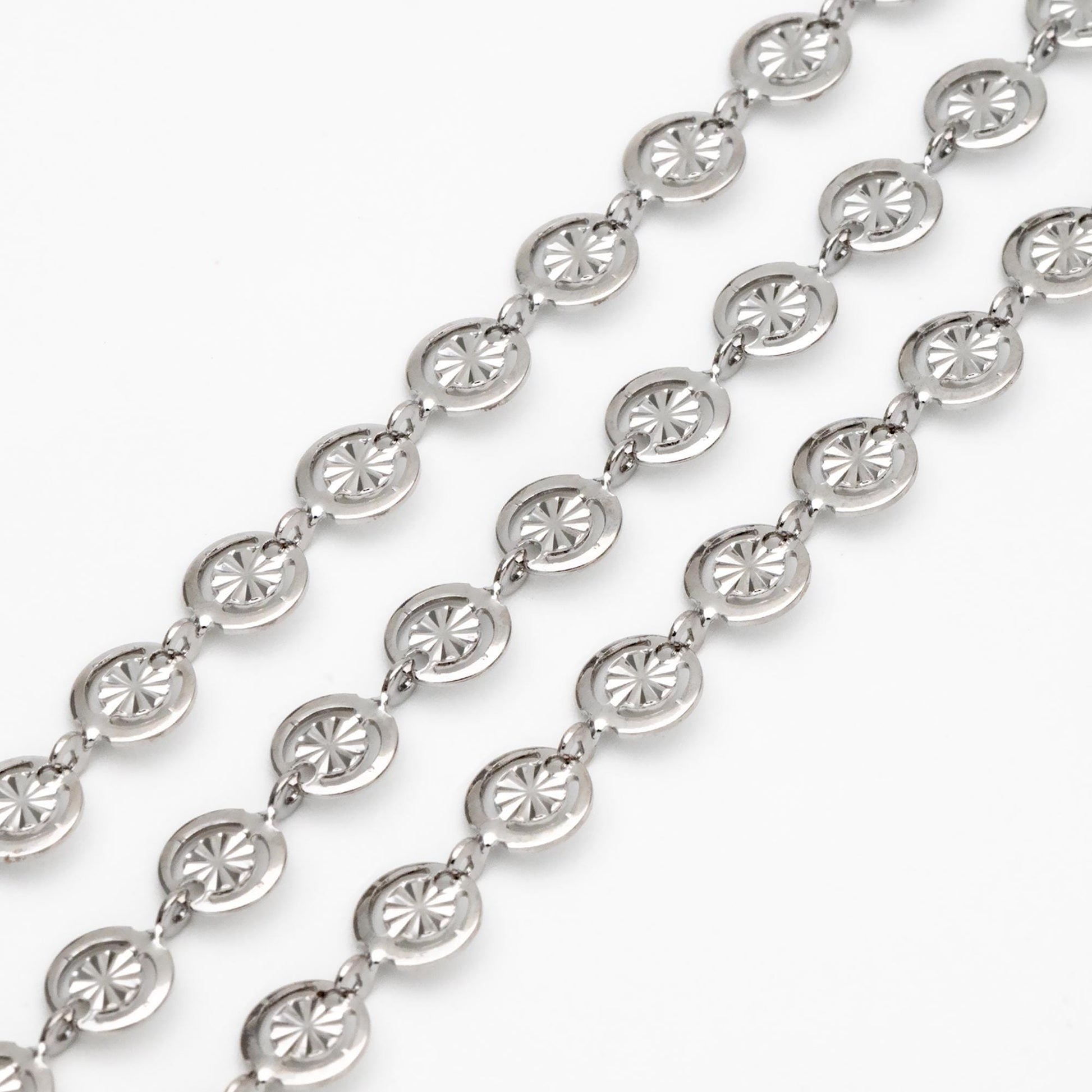 Gold/ Silver Round Disc Chains 6mm, Gold/ Rhodium plated Brass, Disk Coin Geometric Chain (#LK-582)/ 1 Meter=3.3ft