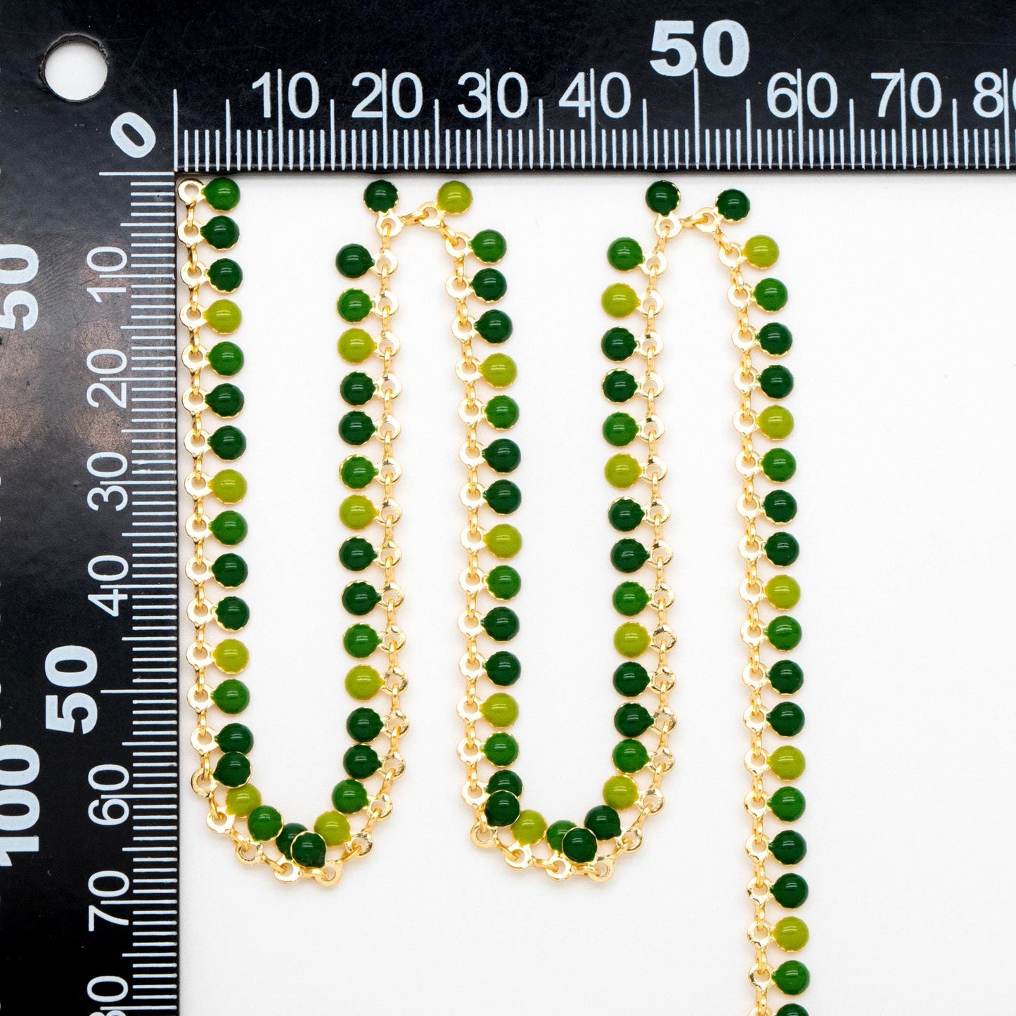 Purple / Green Enamel Beaded Chain 6mm, 18K Gold plated Brass, Quality Bead Chain Wholesale (#LK-619)/ 1 Meter=3.3ft