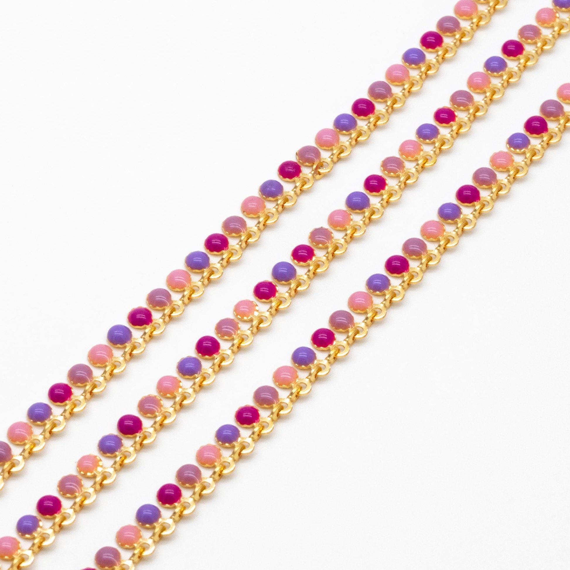 Purple / Green Enamel Beaded Chain 6mm, 18K Gold plated Brass, Quality Bead Chain Wholesale (#LK-619)/ 1 Meter=3.3ft